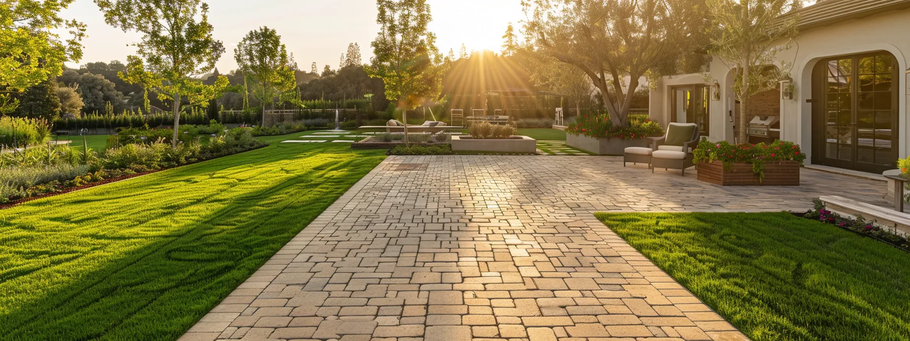 a skilled contractor seamlessly installing pavers on a picturesque california lawn versus a homeowner laboriously placing each brick themselves, showcasing the choice between professional installation and diy for a hardscape project.